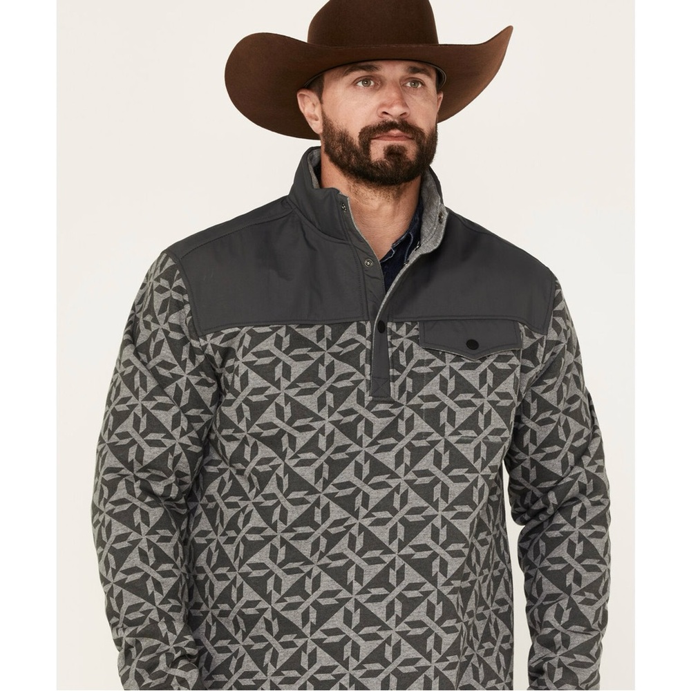 RANK 45 All In 1/4 Snap Geo Print Fleece Pullover Grey Size XXL Western Outdoor